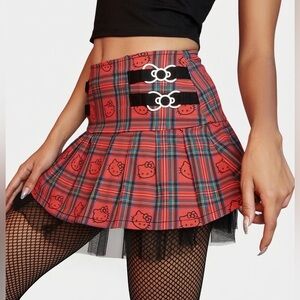 DOLLS KILL - Hello Kitty Red Tartan Plaid & Black Tulle Mini Skirt. Size S
